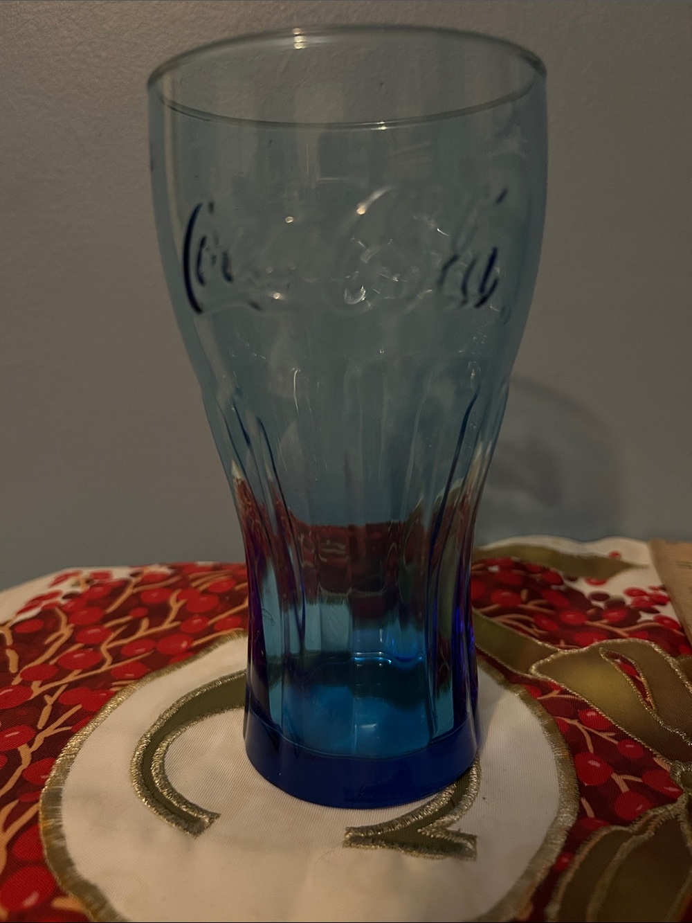 Blue Coca Cola Blue Ombre Glass Tumbler with Embossed Logo EUC